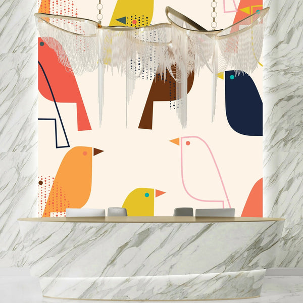 Colorful Birds Wallpaper, Seamless Pattern Mural, Oversized Custom Size Wall Art, Non - Woven, Non - Adhesive, Modern Wall Paper, Removable - Adawall Wallpaper - Registered Trade Accounts Only, Wallpaper Wholesale Account - W77976 - Adawall Wholesale - Wallpaper Wholesaler