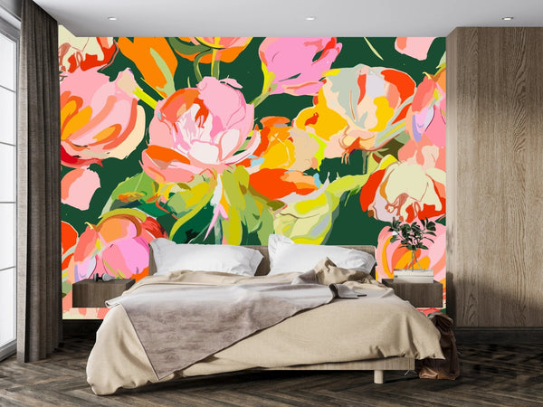 Colorful Bright Floral Wallpaper, Seamless Pattern Mural, Oversized Custom Size Wall Art, Non - Woven, Non - Adhesive, Modern Wall Paper, Removable - Adawall Wallpaper - Registered Trade Accounts Only, Wallpaper Wholesale Account - W78077 - Adawall Wholesale - Wallpaper Wholesaler