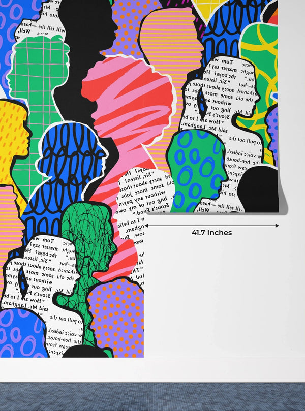 Colorful Diversed People Crowd Wallpaper, Seamless Pattern Mural, Oversized Custom Size Wall Art, Non - Woven, Non - Adhesive, Modern Wall Paper, Removable - Adawall Wallpaper - Registered Trade Accounts Only, Wallpaper Wholesale Account - W78196 - Adawall Wholesale - Wallpaper Wholesaler