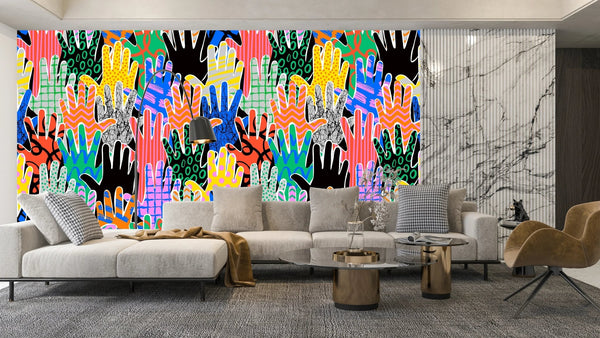 Colorful Diversed People Hand Wallpaper, Seamless Pattern Mural, Oversized Custom Size Wall Art, Non - Woven, Non - Adhesive, Modern Wall Paper, Removable - Adawall Wallpaper - Registered Trade Accounts Only, Wallpaper Wholesale Account - W78201 - Adawall Wholesale - Wallpaper Wholesaler