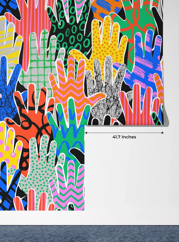 Colorful Diversed People Hand Wallpaper, Seamless Pattern Mural, Oversized Custom Size Wall Art, Non - Woven, Non - Adhesive, Modern Wall Paper, Removable - Adawall Wallpaper - Registered Trade Accounts Only, Wallpaper Wholesale Account - W78201 - Adawall Wholesale - Wallpaper Wholesaler