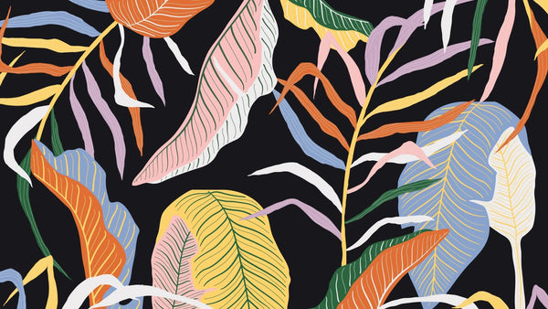 Colorful Leaves Wallpaper, Dark Background Mural, Oversized Custom Size Wall Art, Non - Woven, Non - Adhesive, Modern Wall Paper, Removable - Adawall Wallpaper - Registered Trade Accounts Only, Wallpaper Wholesale Account - W77729 - Adawall Wholesale - Wallpaper Wholesaler