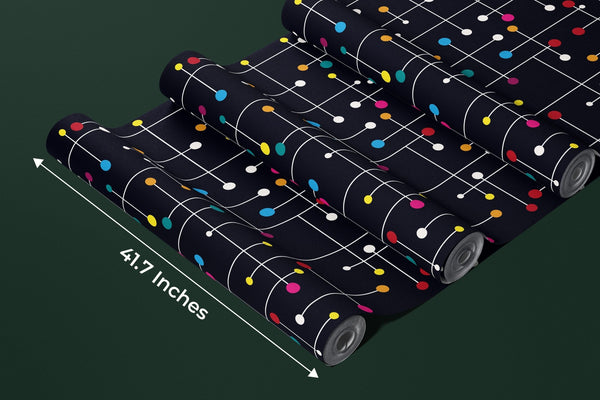 Colorful Lines, Dots Wallpaper, Black Background Mural, Oversized Custom Size Wall Art, Non - Woven, Non - Adhesive, Modern Wall Paper, Removable - Adawall Wallpaper - Registered Trade Accounts Only, Wallpaper Wholesale Account - W77633 - Adawall Wholesale - Wallpaper Wholesaler