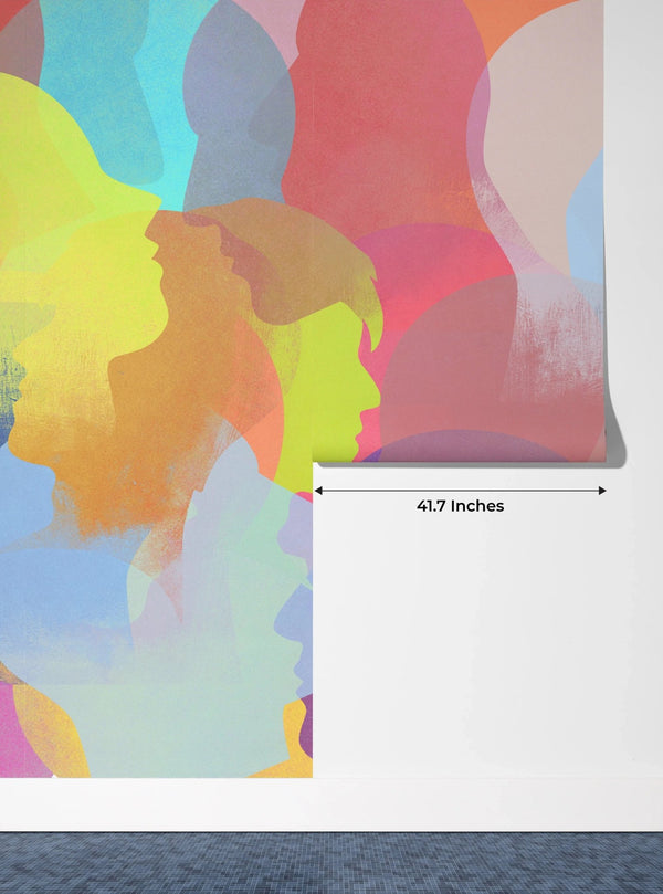 Colorful People Silhouettes Wallpaper, Seamless Pattern Mural, Oversized Custom Size Wall Art, Non - Woven, Non - Adhesive, Modern Wall Paper, Removable - Adawall Wallpaper - Registered Trade Accounts Only, Wallpaper Wholesale Account - W78197 - Adawall Wholesale - Wallpaper Wholesaler