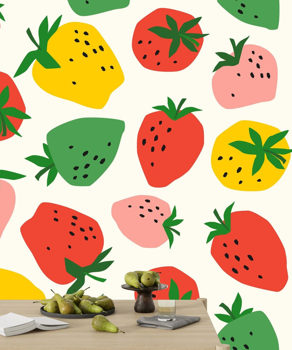 Colorful Strawberries Wallpaper, Seamless Pattern Mural, Oversized Custom Size Wall Art, Non - Woven, Non - Adhesive, Modern Wall Paper, Removable - Adawall Wallpaper - Registered Trade Accounts Only, Wallpaper Wholesale Account - W78064 - Adawall Wholesale - Wallpaper Wholesaler