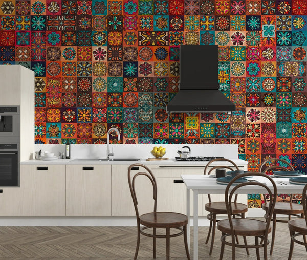 Colorful Vintage Floral and Mandala Elements Wallpaper, Seamless Pattern Mural, Oversized Custom Size Wall Art, Non - Woven, Non - Adhesive, Modern Wall Paper, Removable - Adawall Wallpaper - Registered Trade Accounts Only, Wallpaper Wholesale Account - W77887 - Adawall Wholesale - Wallpaper Wholesaler