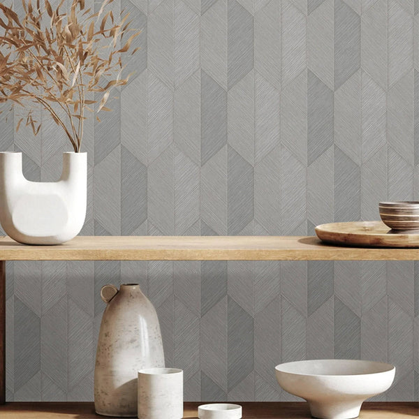 Contemporary 3D Embossed Geometric Wallpaper, Gray, Beige Modern Chevron Herringbone Shapes Wallcovering, Sturdy, Large 177 sq ft Roll - Adawall Wallpaper - Registered Trade Accounts Only, Wallpaper Wholesale Account - 1501-4 - Adawall Wholesale - Wallpaper Wholesaler
