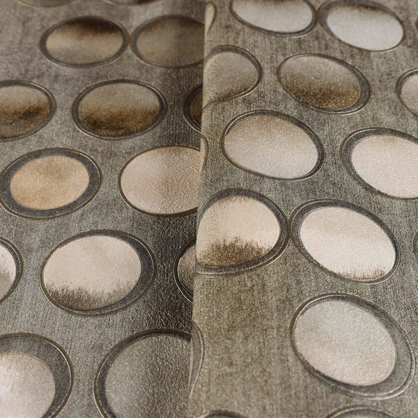 Contemporary Circles Geometric Wallpaper, Rich Textured Embossed Wallcovering, Traditional, Brown Neutral Colors, Extra Large 114 sq ft Roll - Walloro High End Wallcoverings & More