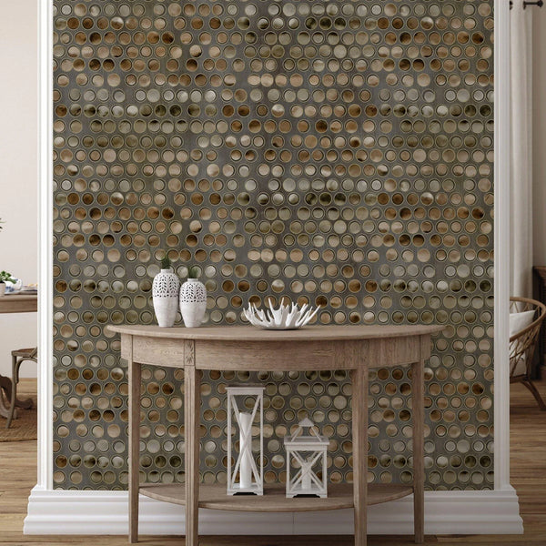 Contemporary Circles Geometric Wallpaper, Rich Textured Embossed Wallcovering, Traditional, Brown Neutral Colors, Extra Large 114 sq ft Roll - Walloro High End Wallcoverings & More