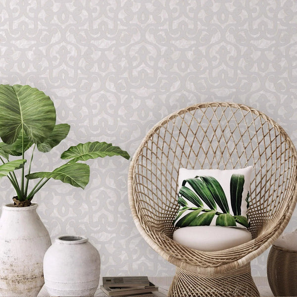 Cream Lace Trellis Wallpaper, Shiny Silver Gold Patterns Faded Colors Damask Design - Adawall Wallpaper - Registered Trade Accounts Only, Wallpaper Wholesale Account - 7810-1 - Adawall Wholesale - Wallpaper Wholesaler