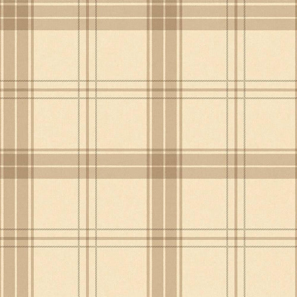 Cream Large Plaid Textured Wallpaper, Tartan Fabric Pattern Classical Modern Non-Pasted Wallcovering - Walloro High End Wallcoverings & More
