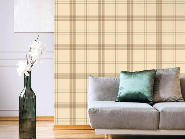 Cream Large Plaid Textured Wallpaper, Tartan Fabric Pattern Classical Modern Non - Pasted Wallcovering - Adawall Wallpaper - Registered Trade Accounts Only, Wallpaper Wholesale Account - 3714-2 - Adawall Wholesale - Wallpaper Wholesaler