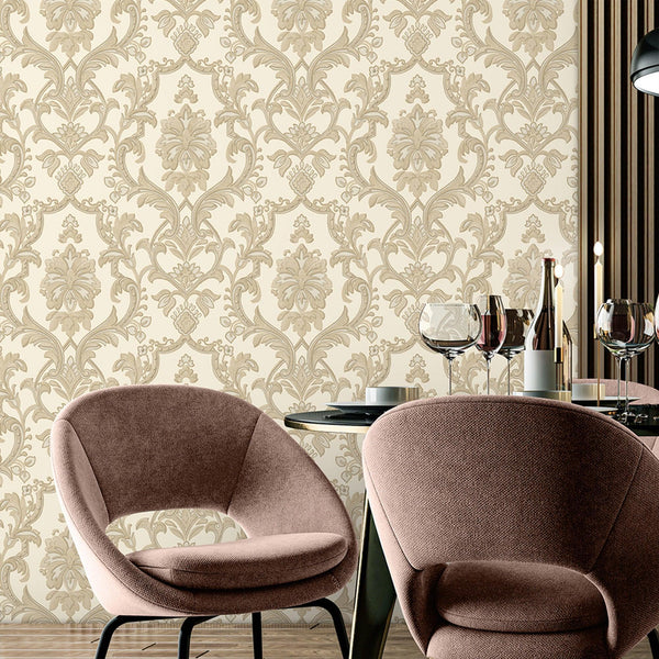 Cream Timeless Ornate Embossed Wallpaper, Fabric Like Rich Textured Luxury Wallcovering Design - Adawall Wallpaper - Registered Trade Accounts Only, Wallpaper Wholesale Account - 1407-2 - Adawall Wholesale - Wallpaper Wholesaler