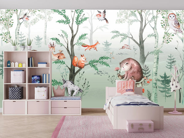 Cute Animals Wallpaper, Kids Mural, Oversized Custom Size Wall Art, Non - Woven, Non - Adhesive, Modern Wall Paper, Removable - Adawall Wallpaper - Registered Trade Accounts Only, Wallpaper Wholesale Account - W77656 - Adawall Wholesale - Wallpaper Wholesaler