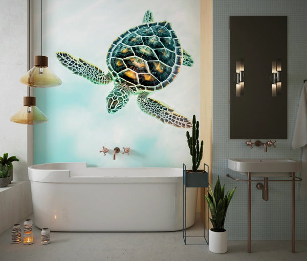 Cute Baby Turtle Wallpaper, Turquoise Water Mural, Oversized Custom Size Wall Art, Non - Woven, Non - Adhesive, Modern Wall Paper, Removable - Adawall Wallpaper - Registered Trade Accounts Only, Wallpaper Wholesale Account - W77611 - Adawall Wholesale - Wallpaper Wholesaler