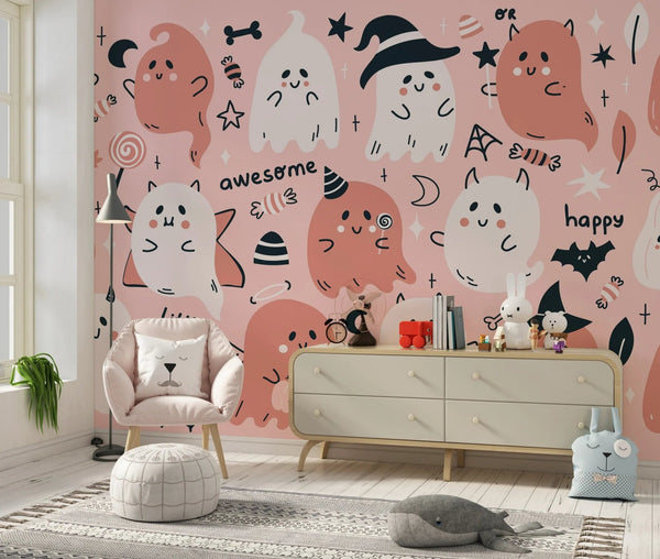 Cute Halloween Wallpaper, Seamless Pattern Mural, Oversized Custom Size Wall Art, Non - Woven, Non - Adhesive, Modern Wall Paper, Removable - Adawall Wallpaper - Registered Trade Accounts Only, Wallpaper Wholesale Account - W78053 - Adawall Wholesale - Wallpaper Wholesaler