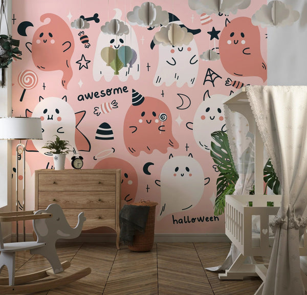 Cute Halloween Wallpaper, Seamless Pattern Mural, Oversized Custom Size Wall Art, Non - Woven, Non - Adhesive, Modern Wall Paper, Removable - Adawall Wallpaper - Registered Trade Accounts Only, Wallpaper Wholesale Account - W78053 - Adawall Wholesale - Wallpaper Wholesaler