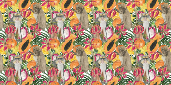 Cute Monkey, Exotic Fruits Wallpaper, Seamless Pattern Mural, Oversized Custom Size Wall Art, Non - Woven, Non - Adhesive, Modern Wall Paper, Removable - Adawall Wallpaper - Registered Trade Accounts Only, Wallpaper Wholesale Account - W77811 - Adawall Wholesale - Wallpaper Wholesaler