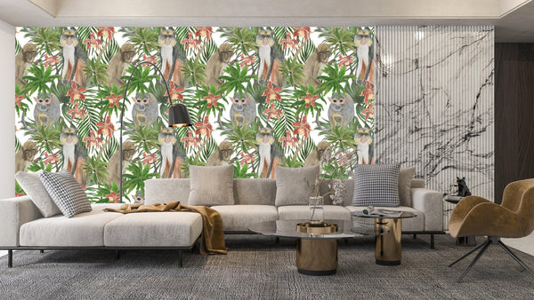 Cute Monkey Wallpaper, Seamless Pattern Mural, Oversized Custom Size Wall Art, Non - Woven, Non - Adhesive, Modern Wall Paper, Removable - Adawall Wallpaper - Registered Trade Accounts Only, Wallpaper Wholesale Account - W77810 - Adawall Wholesale - Wallpaper Wholesaler