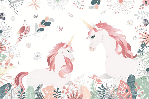 Cute Unicorns Wallpaper, Floral Mural, Oversized Custom Size Wall Art, Non - Woven, Non - Adhesive, Modern Wall Paper, Removable - Adawall Wallpaper - Registered Trade Accounts Only, Wallpaper Wholesale Account - W77783 - Adawall Wholesale - Wallpaper Wholesaler