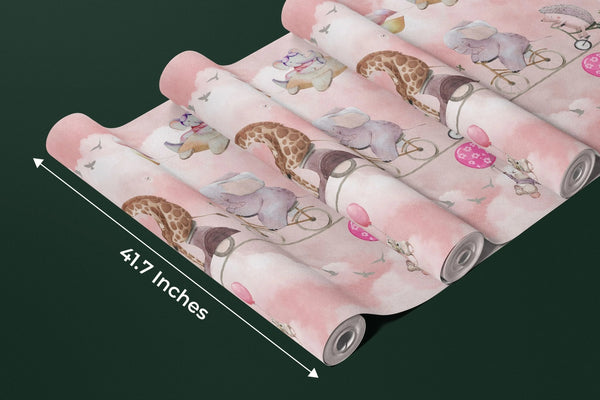 Cycling Animals with Balloons Wallpaper, Watercolor Mural, Oversized Custom Size Wall Art, Non - Woven, Non - Adhesive, Modern Wall Paper, Removable - Adawall Wallpaper - Registered Trade Accounts Only, Wallpaper Wholesale Account - W77781 - Adawall Wholesale - Wallpaper Wholesaler