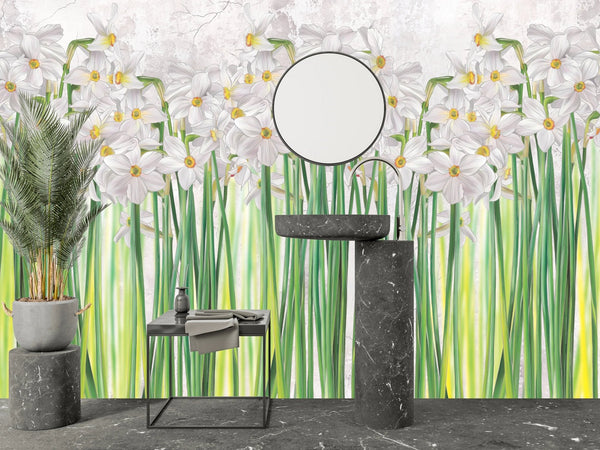 Daffodils Wallpaper, Floral Mural, Oversized Custom Size Wall Art, Non - Woven, Non - Adhesive, Modern Wall Paper, Removable - Adawall Wallpaper - Registered Trade Accounts Only, Wallpaper Wholesale Account - W78144 - Adawall Wholesale - Wallpaper Wholesaler