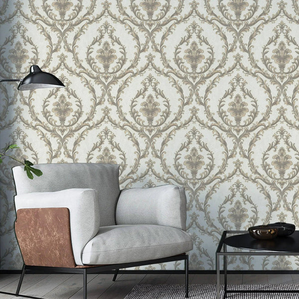 Damask Deep Embossed Wallpaper, Off White, Yellow Luxury 3D Non - Pasted Wallcovering, Shimmering, Traditional Non - Woven Wall Decor - Adawall Wallpaper - Registered Trade Accounts Only, Wallpaper Wholesale Account - 1401-6 - Adawall Wholesale - Wallpaper Wholesaler