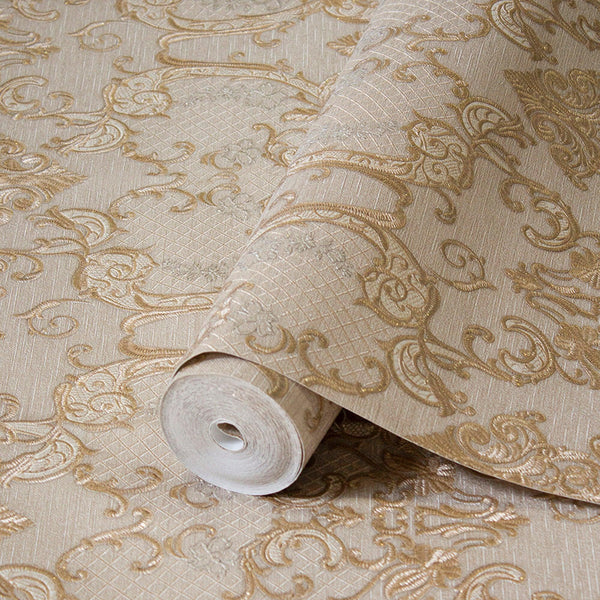 Damask Flocked Velvet Feel Wallpaper, Beige Deep 3D Embossed Quilted Texture Luxury Wallcovering, Non - Woven - Adawall Wallpaper - Registered Trade Accounts Only, Wallpaper Wholesale Account - 1411-4 - Adawall Wholesale - Wallpaper Wholesaler