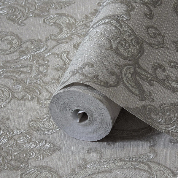 Damask Flocked Velvet Feel Wallpaper, White, Light Gray Deep 3D Embossed Quilted Texture Luxury Wallcovering, Non - Woven - Adawall Wallpaper - Registered Trade Accounts Only, Wallpaper Wholesale Account - 1411-3 - Adawall Wholesale - Wallpaper Wholesaler