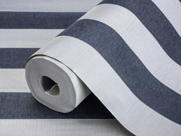 Dark Blue Timeless Bold Striped Wallpaper, Flocked Textured Velvet Feeling Thick Lines Wallcovering - Adawall Wallpaper - Registered Trade Accounts Only, Wallpaper Wholesale Account - 3704-7 - Adawall Wholesale - Wallpaper Wholesaler