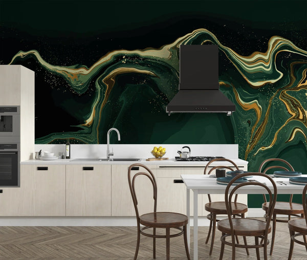 Dark Emerald Green Marble Wallpaper, Gold Abstract Mural, Oversized Custom Size Wall Art, Non - Woven, Non - Adhesive, Modern Wall Paper, Removable - Adawall Wallpaper - Registered Trade Accounts Only, Wallpaper Wholesale Account - W77925 - Adawall Wholesale - Wallpaper Wholesaler