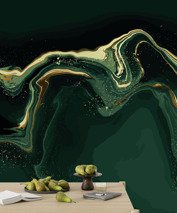 Dark Emerald Green Marble Wallpaper, Gold Abstract Mural, Oversized Custom Size Wall Art, Non - Woven, Non - Adhesive, Modern Wall Paper, Removable - Adawall Wallpaper - Registered Trade Accounts Only, Wallpaper Wholesale Account - W77925 - Adawall Wholesale - Wallpaper Wholesaler