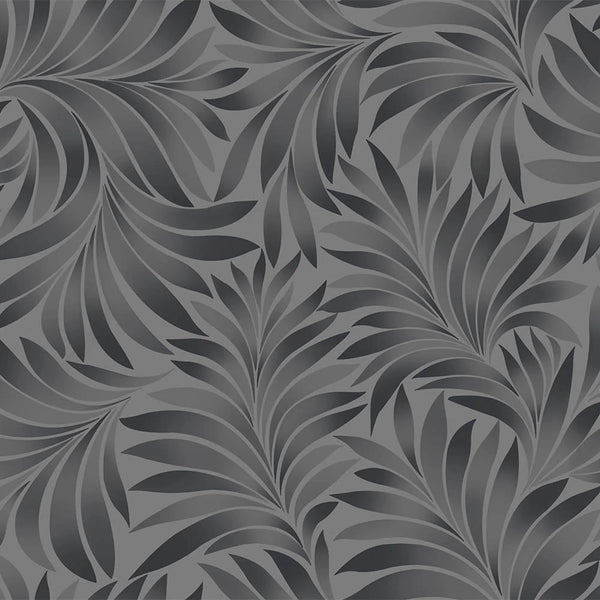 Dark Gray Black Luxury Leaves Solid Color Shades Wallpaper, Deep Embossed Flocked Velvet Feeling Design - Walloro High End Wallcoverings & More