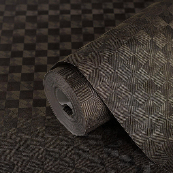 Dark Tan Solid Color Square Pattern Wallpaper, 3D Embossed Glossy Sleek Checkered Geometric Wall Paper - Adawall Wallpaper - Registered Trade Accounts Only, Wallpaper Wholesale Account - 1103-6 - Adawall Wholesale - Wallpaper Wholesaler