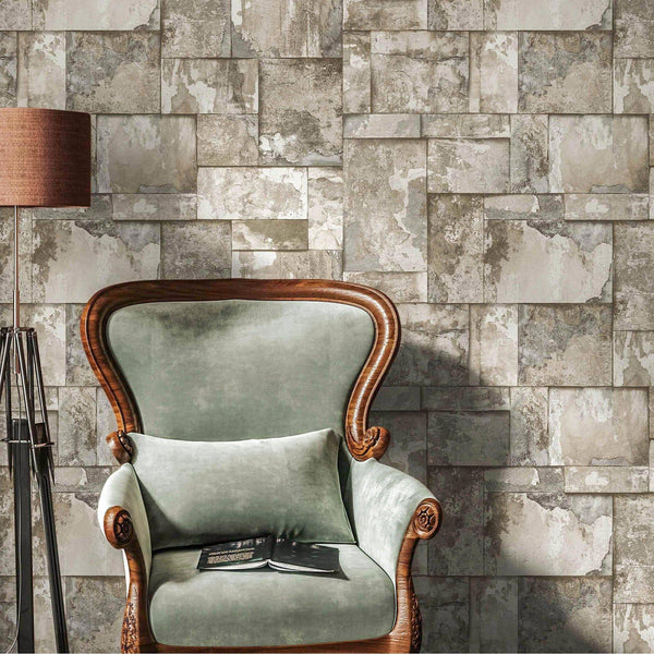 Decorative Rusted Beige, Gray Stone Metallic Wallpaper, Realistic 3D Embossed Wall Decor, Industrial Aesthetic Wallcovering - Adawall Wallpaper - Registered Trade Accounts Only, Wallpaper Wholesale Account - 23106-2 - Adawall Wholesale - Wallpaper Wholesaler