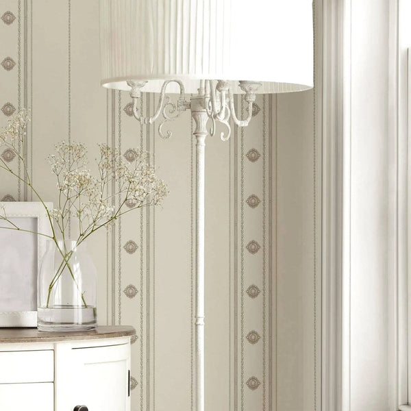 Decorative Striped Embossed Wallpaper, White, Silver 3D Boho Art Deco Ornate Home Wall Decor, Washable - Adawall Wallpaper - Registered Trade Accounts Only, Wallpaper Wholesale Account - 1309-1 - Adawall Wholesale - Wallpaper Wholesaler