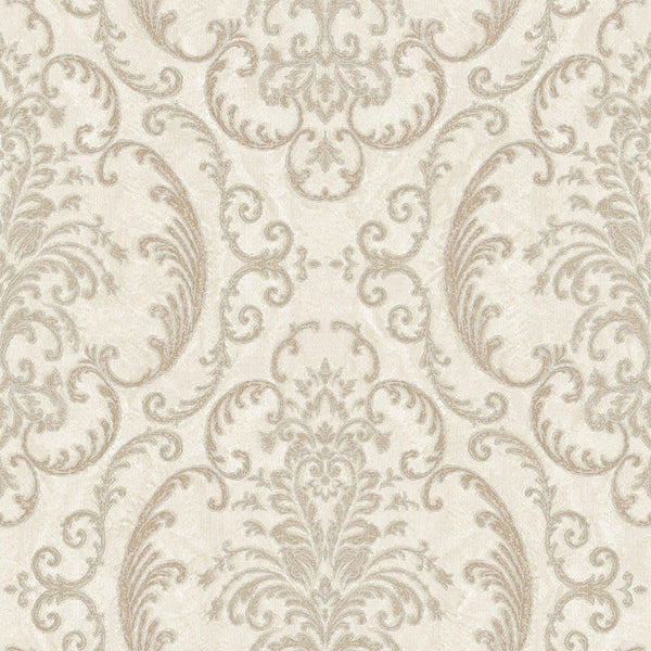 Deep Embossed Sparkling Damask Wallpaper, Stylish Cream Glittering Luxury Fabric Feel Vivid Colors, Home Commercial Use, Easy Clean, Water Resistant - Walloro High End Wallcoverings & More