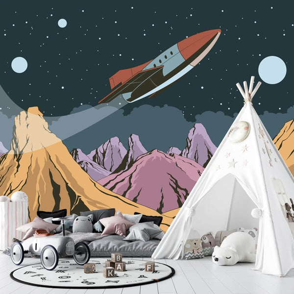 Deep Space Planet Wallpaper, Retro Future Style Mural, Oversized Custom Size Wall Art, Non - Woven, Non - Adhesive, Modern Wall Paper, Removable - Adawall Wallpaper - Registered Trade Accounts Only, Wallpaper Wholesale Account - W77801 - Adawall Wholesale - Wallpaper Wholesaler