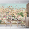 Elegant Floral, Birds Wallpaper, Seamless Pattern Mural, Oversized Custom Size Wall Art, Non-Woven, Non-Adhesive, Modern Wall Paper, Removable