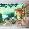 Village Square Wallpaper, Traditional House Mural, Oversized Custom Size Wall Art, Non-Woven, Non-Adhesive, Modern Wall Paper, Removable