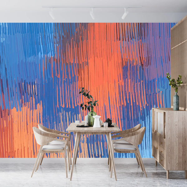 Crazy Sketch Red and Blue Wallpaper, Chaos and Variety Mural, Oversized Custom Size Wall Art, Non-Woven, Non-Adhesive, Modern Wall Paper, Removable