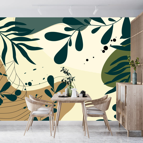 Abstract Wall Decor Wallpaper, Leaf Mural, Oversized Custom Size Wall Art, Non-Woven, Non-Adhesive, Modern Wall Paper, Removable
