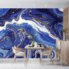 Blue Marble Wallpaper, Gold Abstract Mural, Oversized Custom Size Wall Art, Non-Woven, Non-Adhesive, Modern Wall Paper, Removable