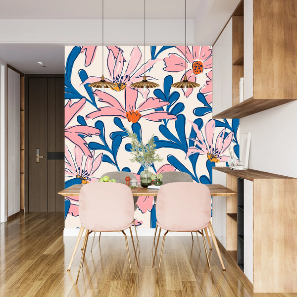 Summer Tropical Wallpaper, Seamless Pattern Mural, Oversized Custom Size Wall Art, Non-Woven, Non-Adhesive, Modern Wall Paper, Removable