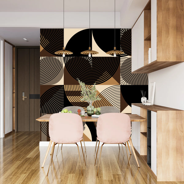 Black and Brown Wallpaper, Geometric Mural, Oversized Custom Size Wall Art, Non-Woven, Non-Adhesive, Modern Wall Paper, Removable