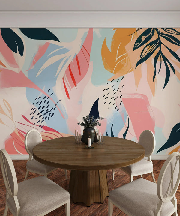 Pastel Abstract Summer Wallpaper, Seamless Pattern Mural, Oversized Custom Size Wall Art, Non-Woven, Non-Adhesive, Modern Wall Paper, Removable