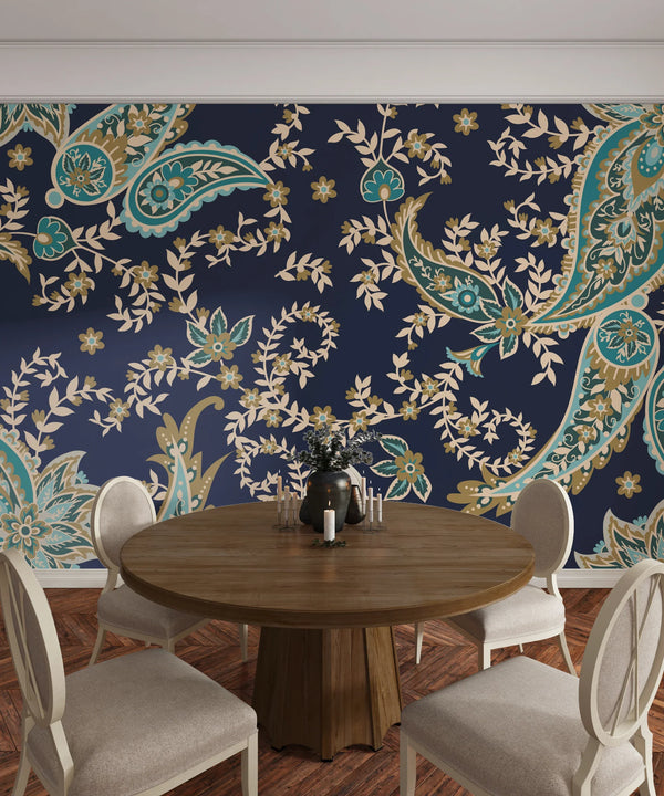 Ethnic Paisley Wallpaper, Seamless Pattern Mural, Oversized Custom Size Wall Art, Non-Woven, Non-Adhesive, Modern Wall Paper, Removable