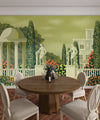 Flower Garden Wallpaper, Country House and Statues Mural, Oversized Custom Size Wall Art, Non-Woven, Non-Adhesive, Modern Wall Paper, Removable