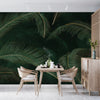 Green Exotic Palm Leaves Wallpaper, Dark Luxury Art Background Mural, Oversized Custom Size Wall Art, Non-Woven, Non-Adhesive, Modern Wall Paper, Removable
