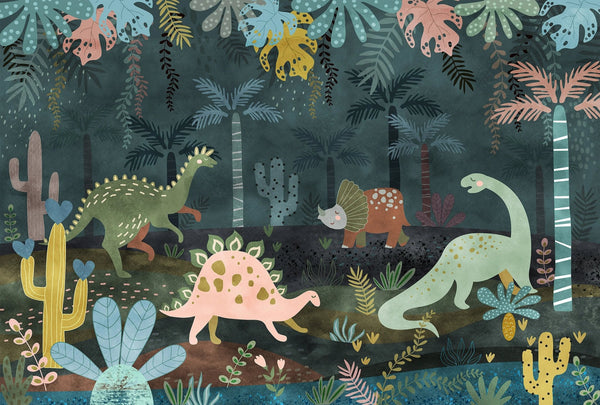 Dino World Wallpaper, Jungle Mural, Oversized Custom Size Wall Art, Non - Woven, Non - Adhesive, Modern Wall Paper, Removable - Adawall Wallpaper - Registered Trade Accounts Only, Wallpaper Wholesale Account - W77755 - Adawall Wholesale - Wallpaper Wholesaler